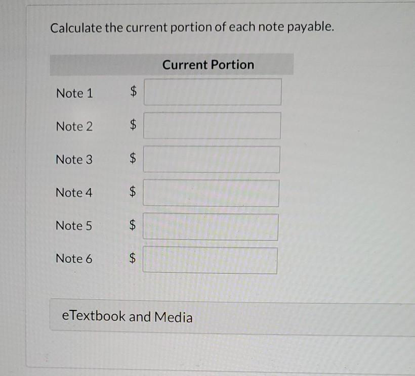 a December 31 fiscal year end. The company has six notes payable