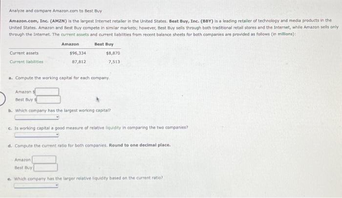  Analyze and compare Amazon,com to Eest Buy Amazon.com, Inc (AMZN) is