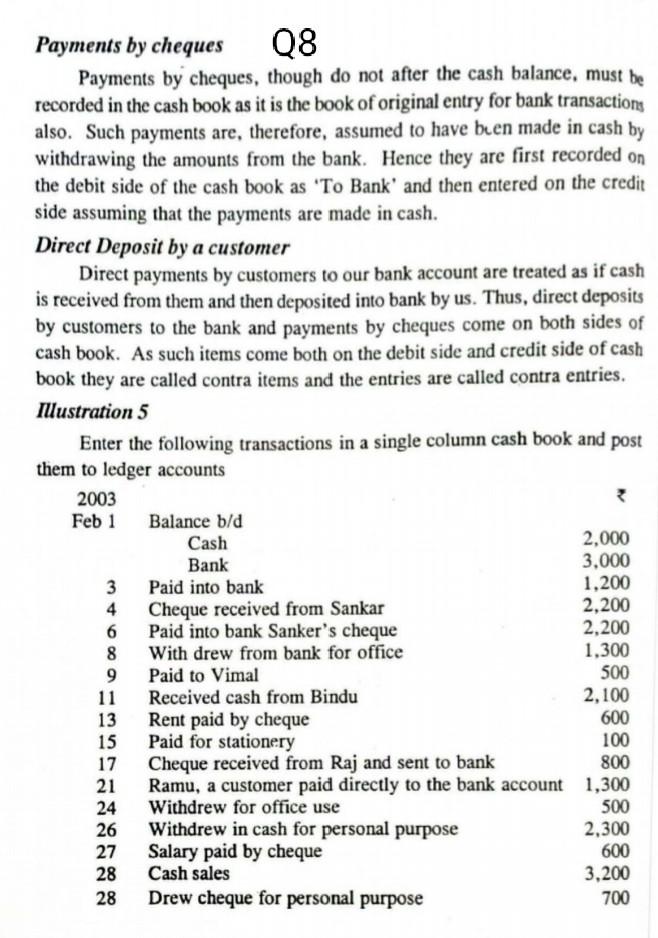  Payments by cheques Q8 Payments by cheques, though do not after