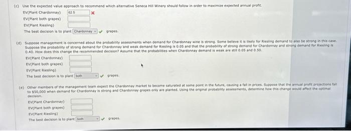 which alternative Seneca hui Winery should follow in crder to maximize expected