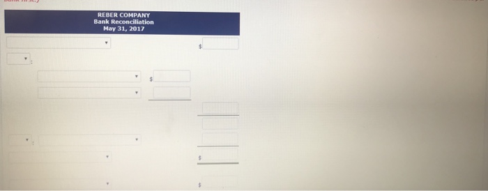 May 31, 2017, Reber Company had a cash balance per books of