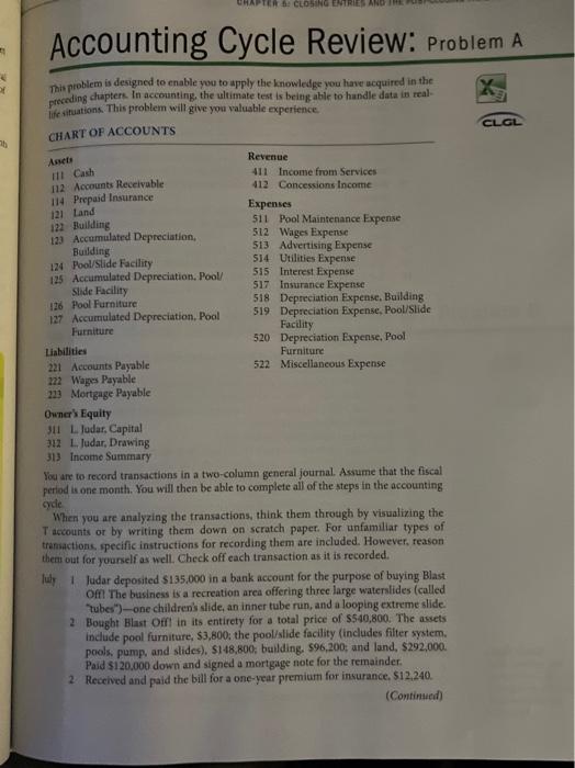 Accounting Cycle Review: problem A This problem is designed to enable