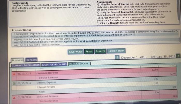 following data for the December 31, 2018 adjusting entries, as well as