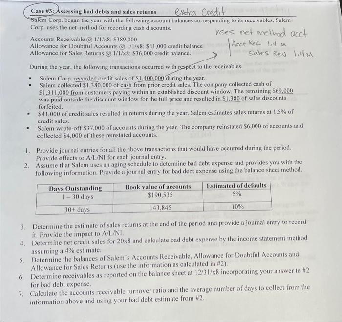  Case \#3: Assessing bad debts and sales returns extra Credit Salem