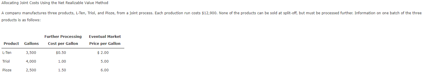  Allocating joint costs using the net realizable value method Allocating Joint