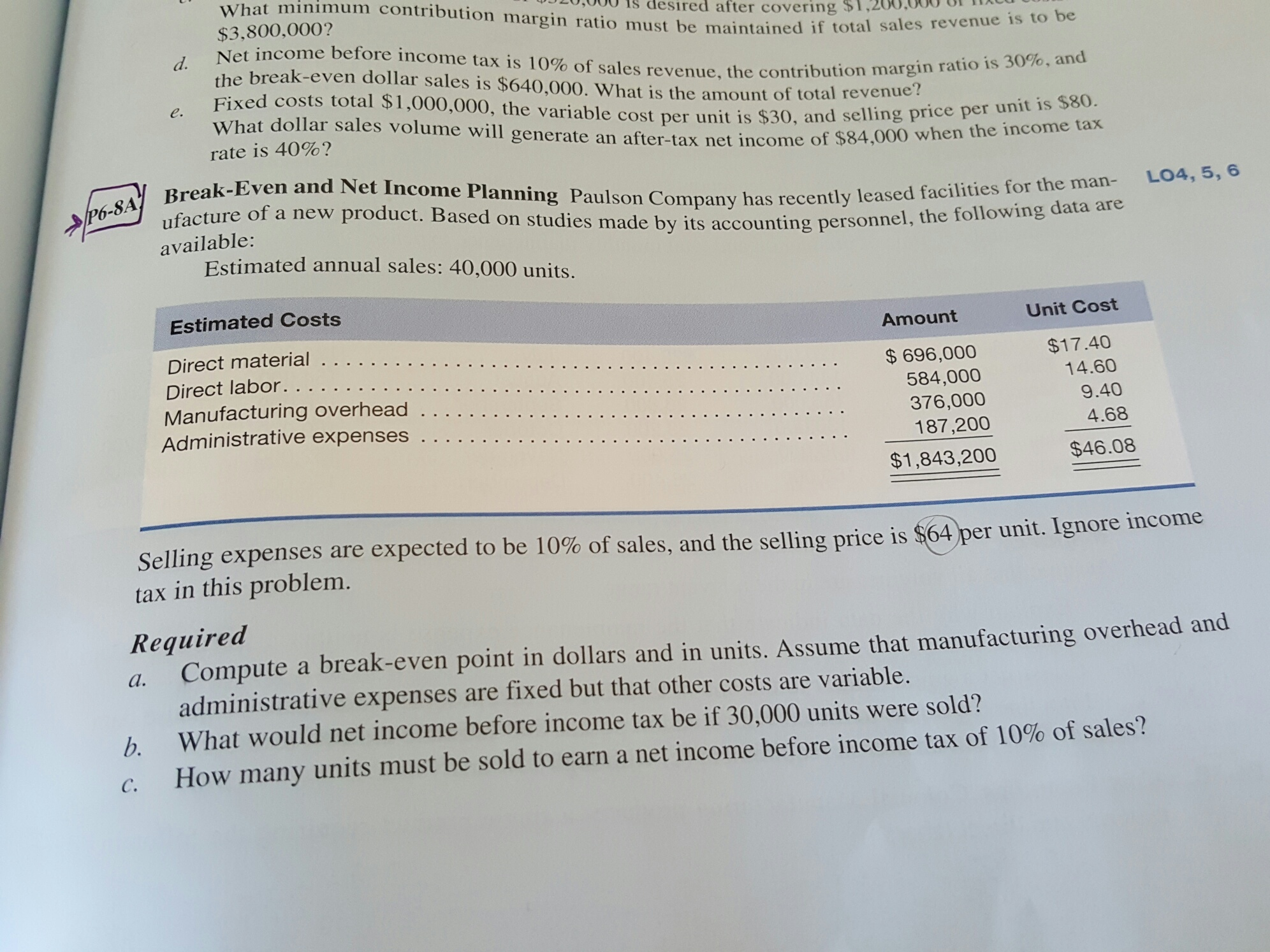 I need help solving this problem. Answer all question for problem P6-8A