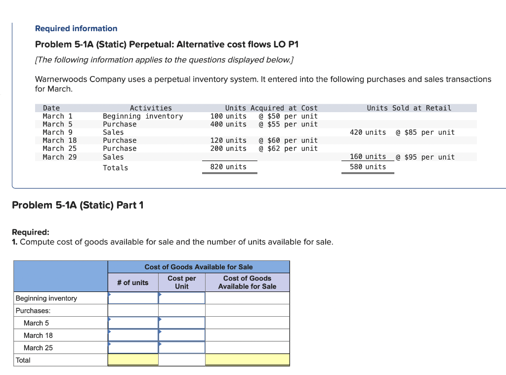 Required information Problem 5-1A (Static) Perpetual: Alternative cost flows LO P1