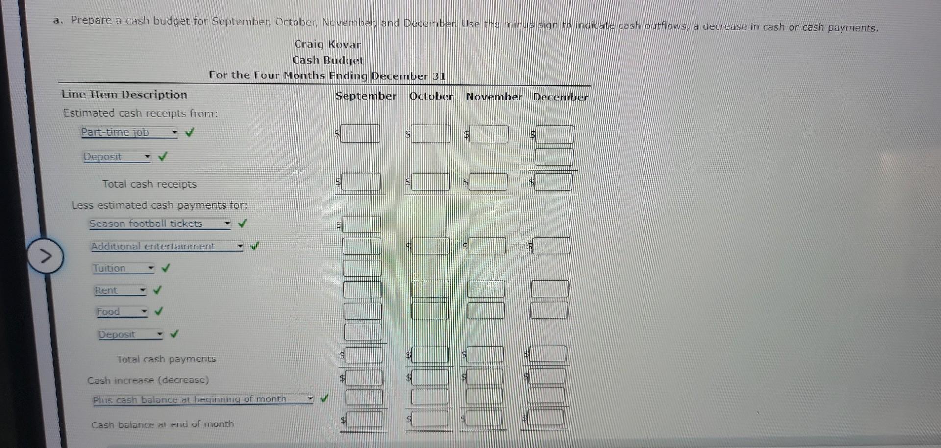 The following information relates to the budget: a decrease in cash or