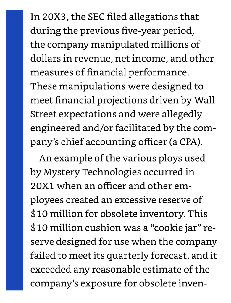 u Ethical issues: Earnings management (LO 2-11) Mystery Technologies, Inc., a hypothetical