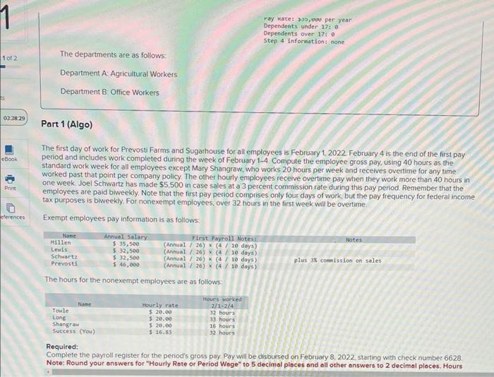 Sugarhouse pays its employees according to their job classification. The following employees