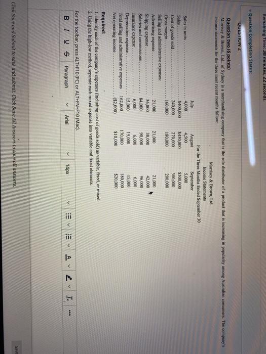  Remaining Time: 38 minutes, 22 seconds. Question Completion Status: QUESTION Question