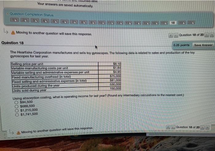  Butted later. Your answers are saved automatically. Question Completion Status: SA