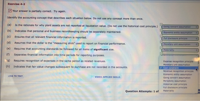  What is the last one (h)? Exercise 4-2 Your answer is