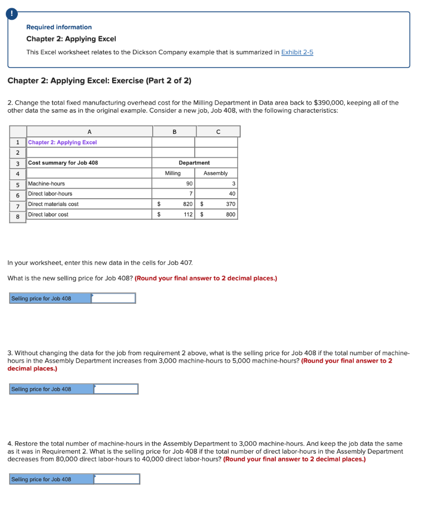  Required information Chapter 2: Applying Excel This Excel worksheet relates to
