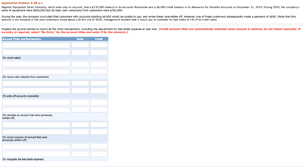 Step wise last attempt please Application Problem 6-5B a-c Majestic Equipment