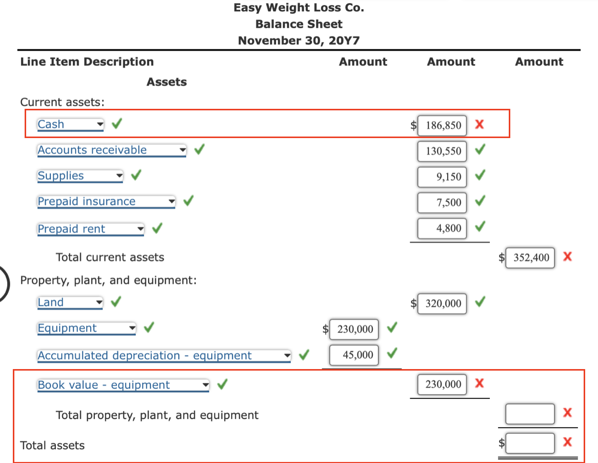 I need help completing a balance sheet. I've completed majority of it.