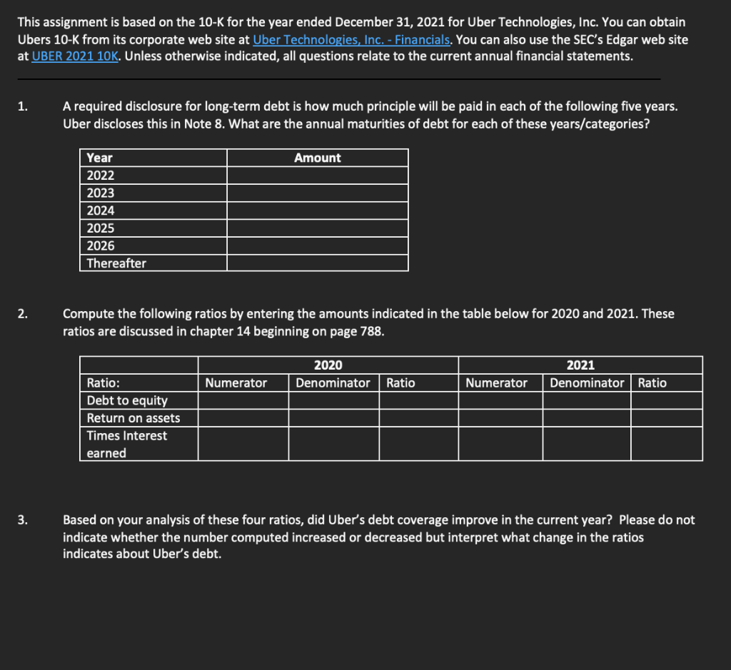  This assignment is based on the 10K for the year ended