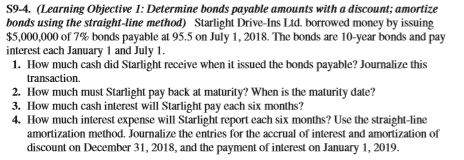  S9-4. (Learning Objective 1: Determine bonds payable amounts with a discount;