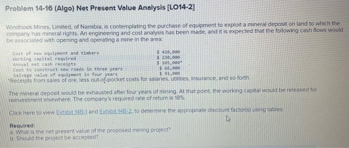  Problem 14-16 (Algo) Net Present Value Analysis [LO14-2] Problem 14-16 (Algo)
