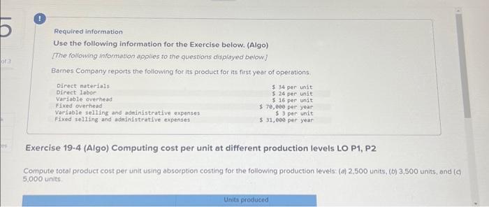  Required information Use the following information for the Exercise below. (Algo)