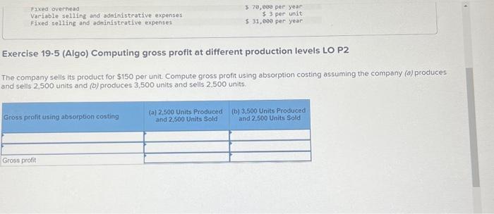 the following for its product for its first year of operations. Exercise