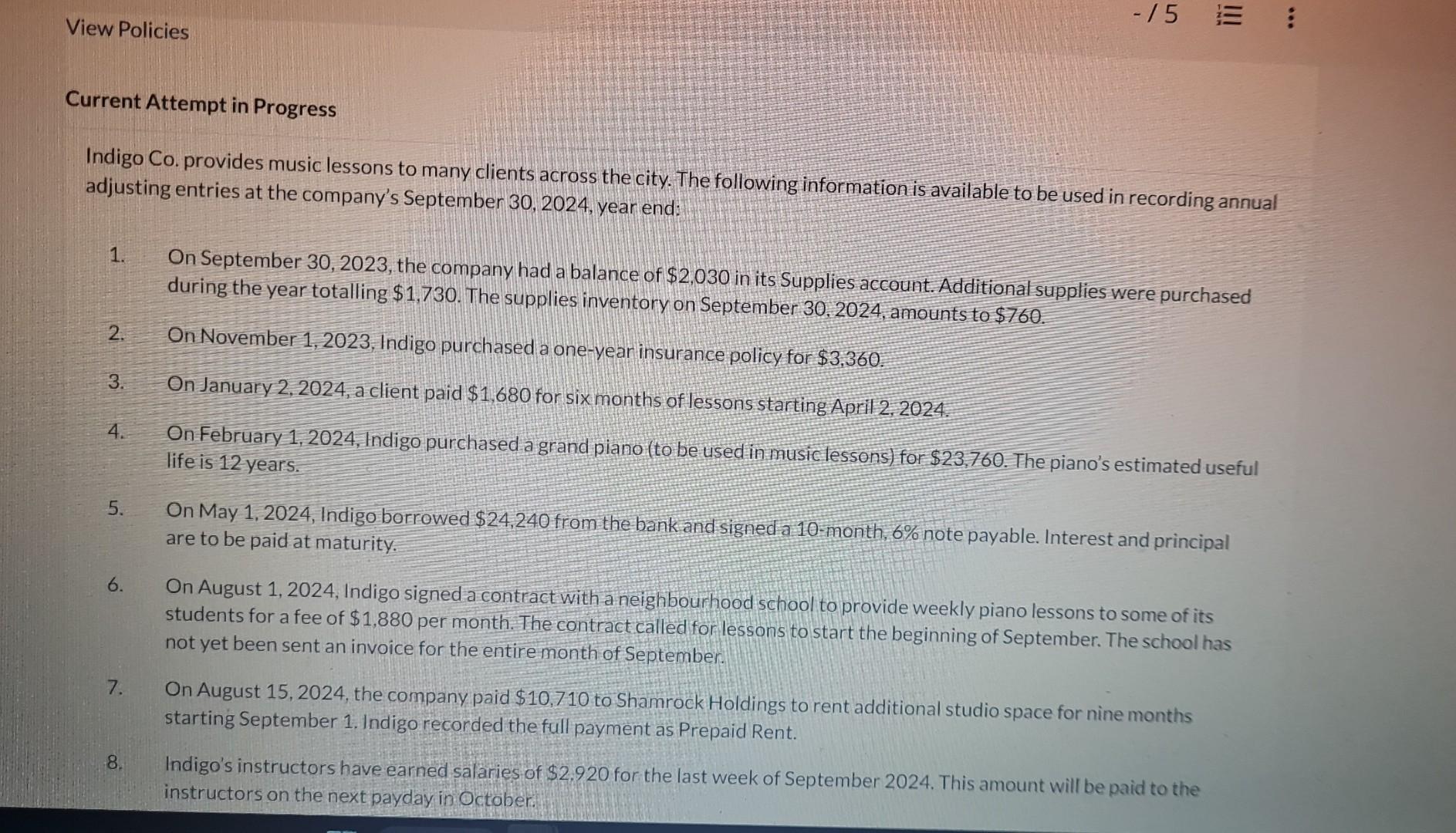 Current Attempt in Progress Indigo Co. provides music lessons to many