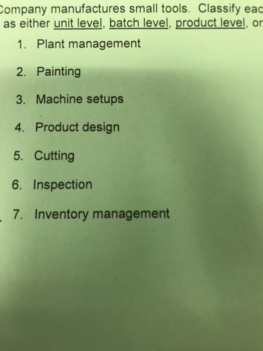  Is it unit level batch level product level or facility level?
