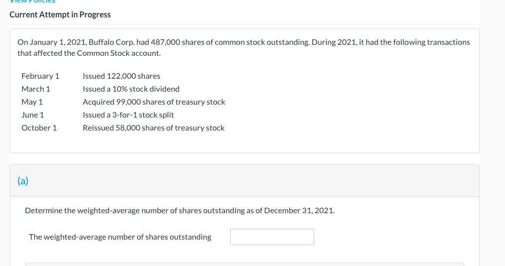  Current Attempt in Progress On January 1, 2021, Buffalo Corp. had