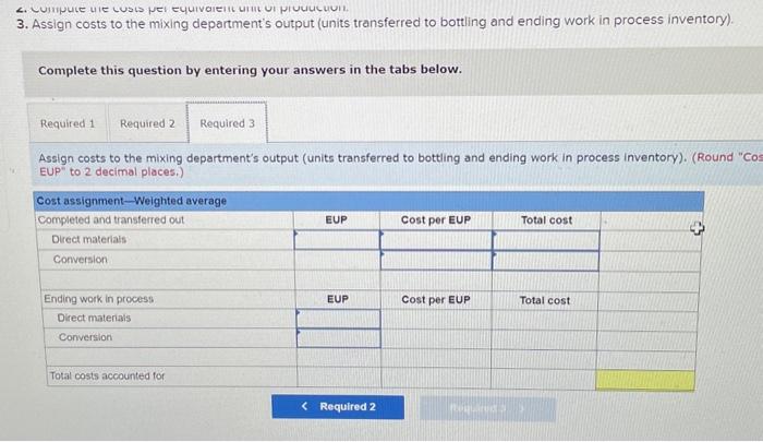 informotion for the mixing department. The company uses the welghted average method