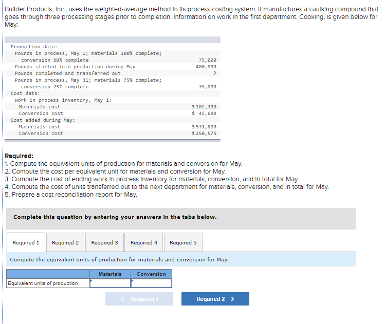  Builder Products, Inc., uses the weighted average method in its process