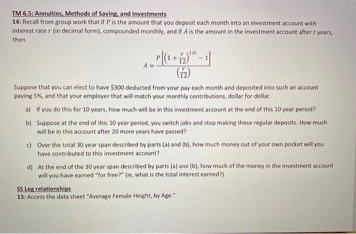  can experts solve eith step? TM 6.5: Annuities, Methods of Saving,
