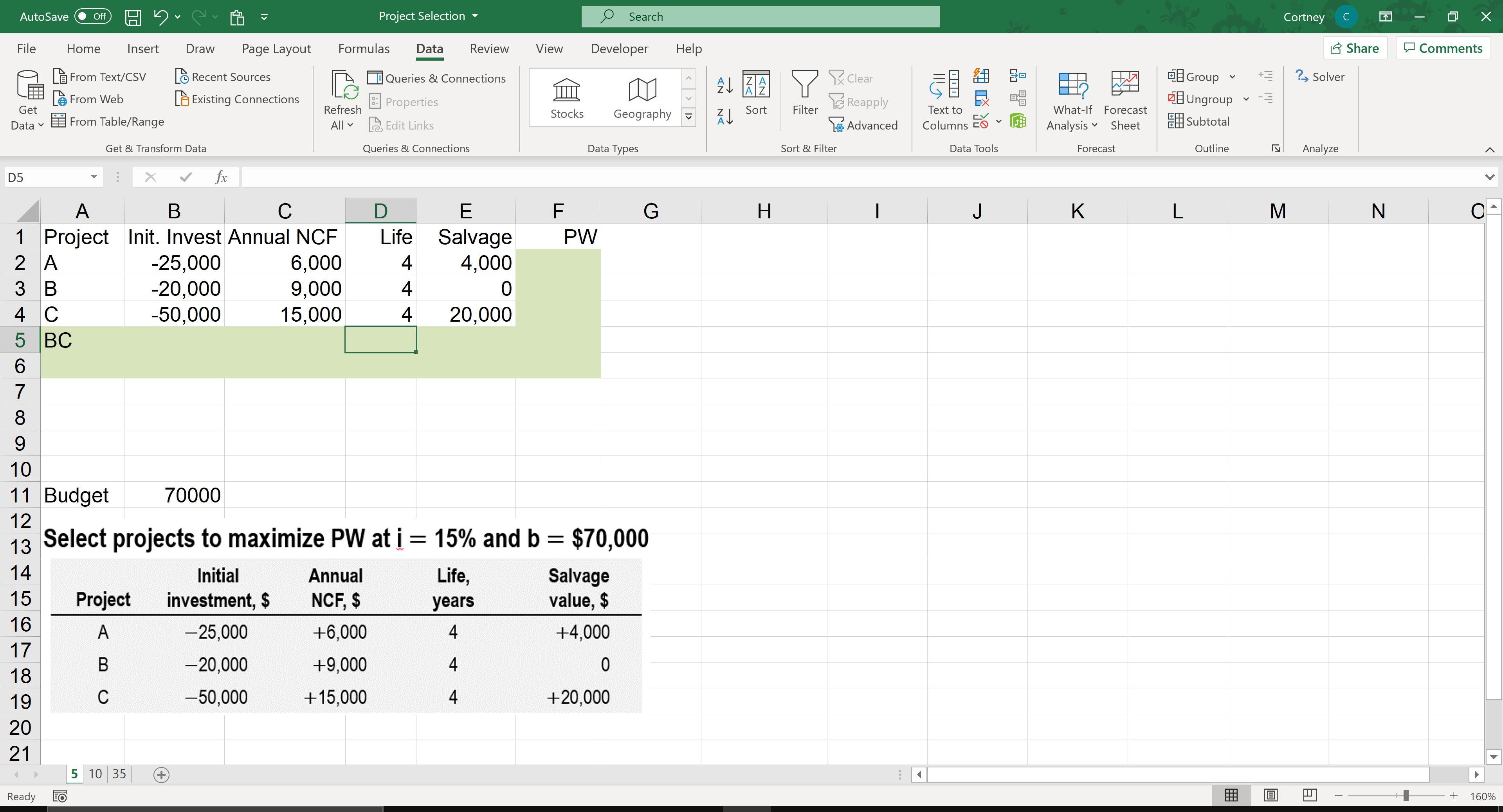  Its excel solver -need to solve for pw for all projects