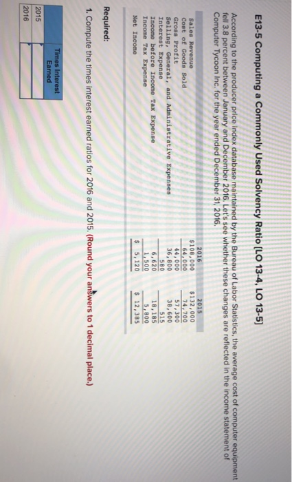  E13-5 Computing a commonly Used Solvency Ratio (LO 13-4, LO 13-5)