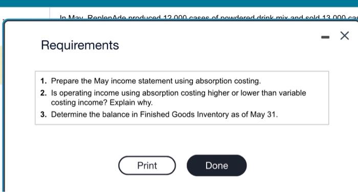 absorption costing higher or lower than variable costing income? Explain why. The