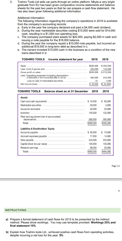 I need help with question a, please! $490,000 3 Toshiro Tools