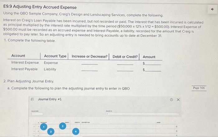  E9.9 Adjusting Entry Accrued Expense Using the QBO Sample Company, Craig's