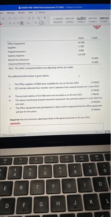 show adjusting entries for this Note. This table a prepared before ary