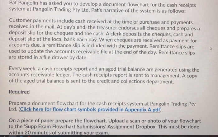  Pat Pangolin has asked you to develop a document flowchart for