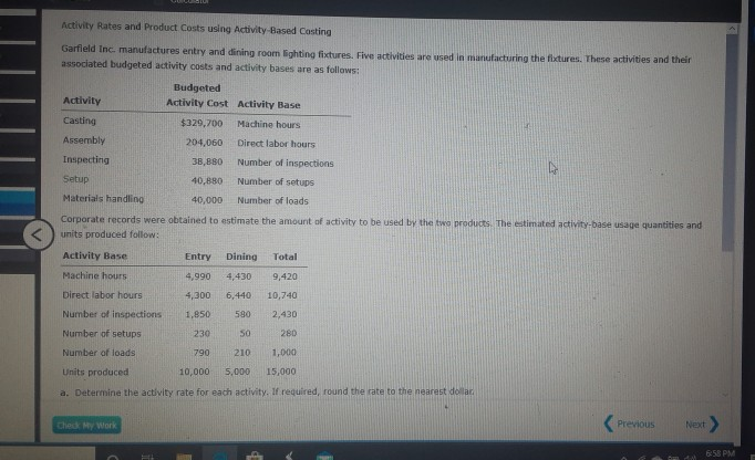  Activity Rates and Product Costs using Activity Based Casting Garfield Inc.