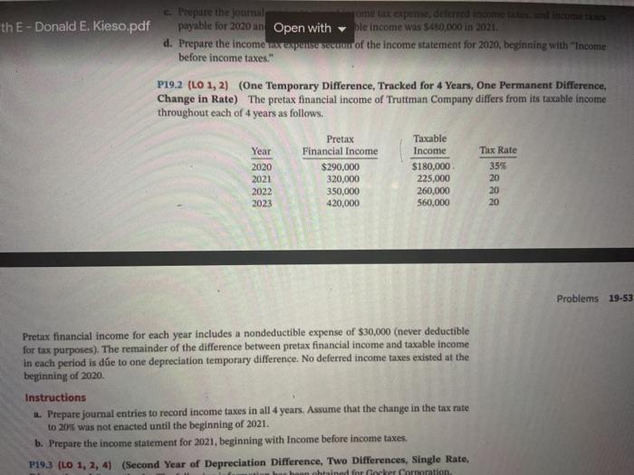 Beginning Deferred Taxes, Multiple Rates) The following information is available for Remmers