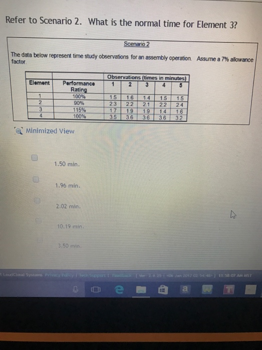  What is the normal time for Element 3? The data below