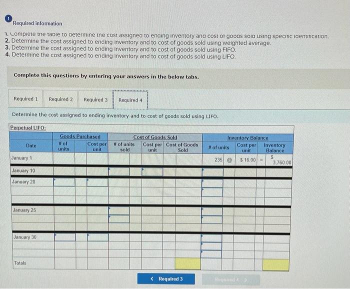 Activities Jan. 1 Beginning inventory Jan. 10 Sales Jan. 20 Purchase Jan.