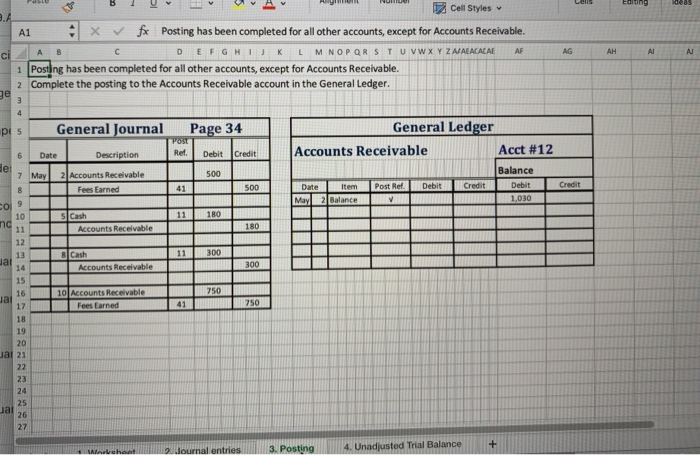  Cell Styles A1 x v fx Posting has been completed for