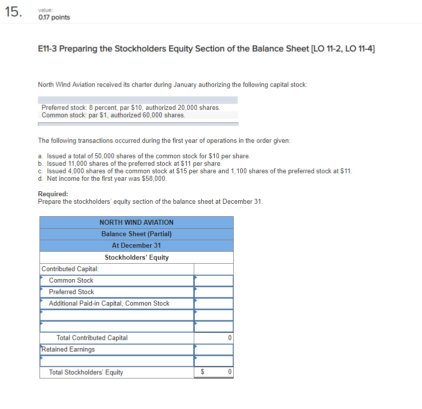 15. 017 value: oints E11-3 Preparing the Stockholders Equity Section of