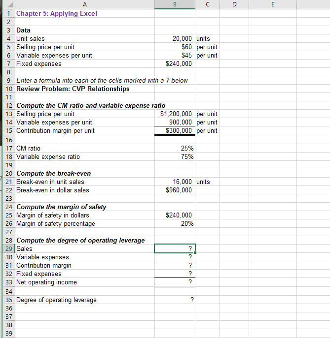 1 Chapter 5: Applying Excel 3 Data 4 Unit sales 5