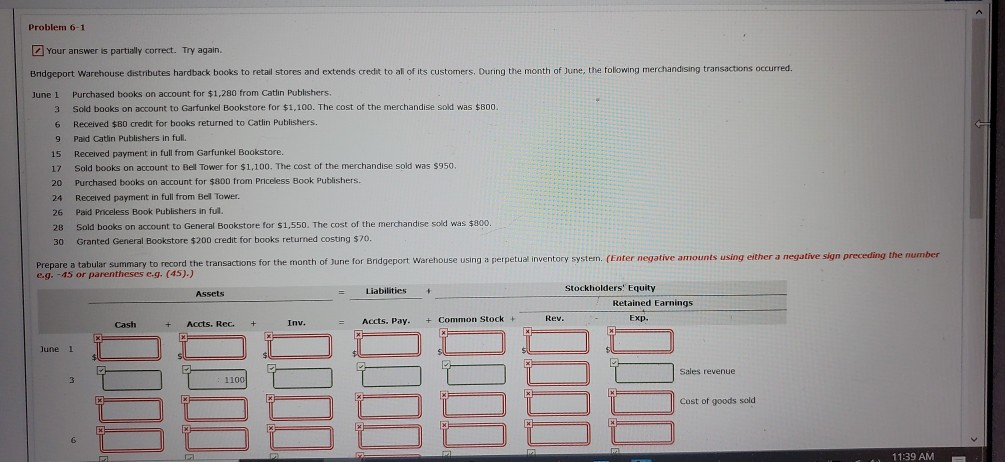  Problem 6-1 Your answer is partially correct. Try again. Bridgeport Warehouse