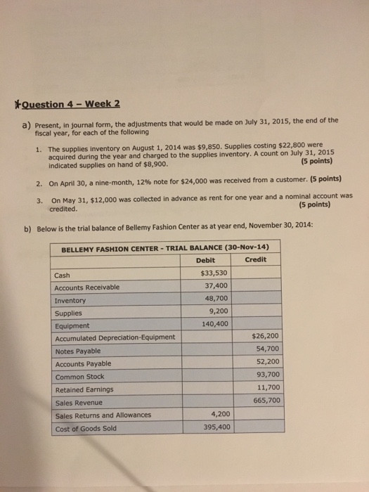  tQuestion 4-week 2 a) Present, in journal form, the adjustments that