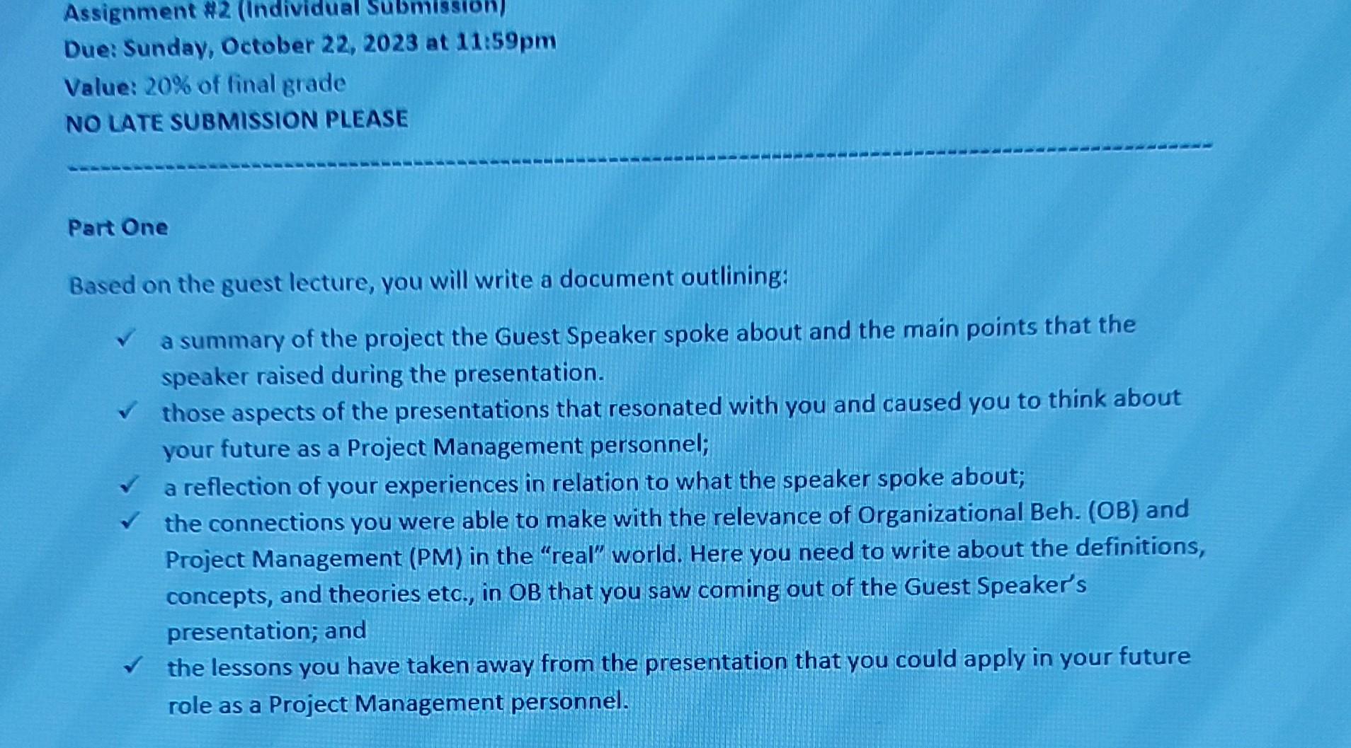 Part One Based on the guest lecture, you will write a