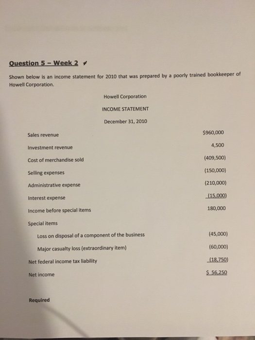  Question 5 Week 2 shown below is an income statement for