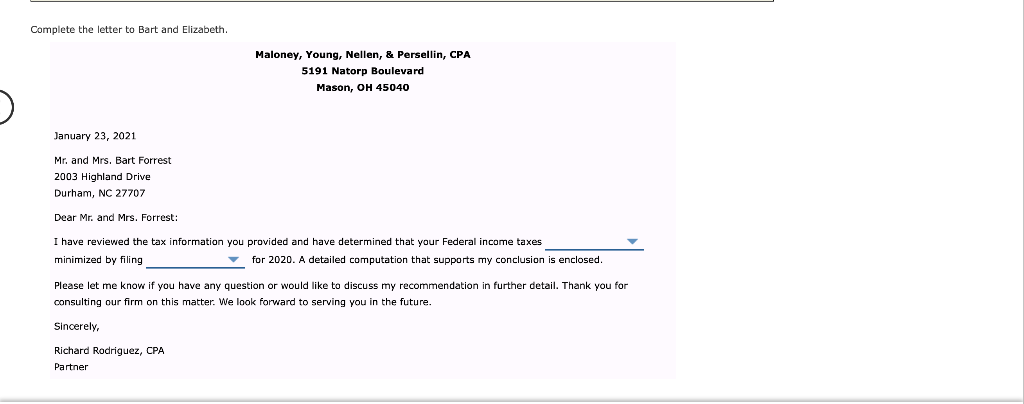 advise them whether they should file jointly or separately in 2020. Bart